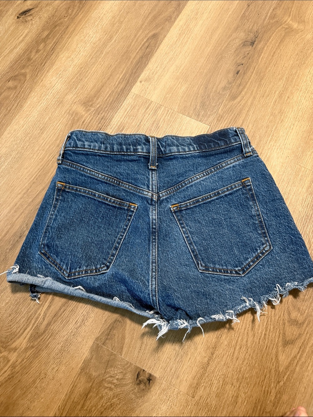 Abercrombie & Fitch Dark Blue High-Rise Distressed Denim Shorts - Picture 2 of 3